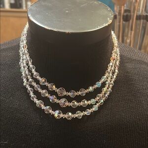 Clear Vintage aurora Borealis crystal ‎ Double-Strand Necklace and earrings